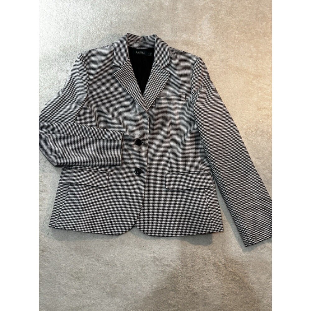 Lauren Ralph Lauren Women Blazer Sze 16 Black Houndstooth Lined Classic Heritage